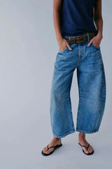 Damen Jeans mit weitem Bein und klassischer Taschenanordnung – Blau