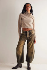 Damen Jeans mit weitem Bein und klassischer Taschenanordnung – Gold