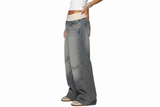 Damen Jeanshose mit weitem Bein und elastischem Bund – Blau