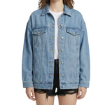 Damen Jeansjacke mit Knopfleiste und Pattentaschen im oberen Bereich – Blau