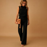 Damen Jumpsuit ohne Ärmel mit Rundhalsausschnitt und weitem Bein – Schwarz