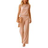 Damen Jumpsuit ohne Ärmel mit Rundhalsausschnitt und weitem Bein – Rosa