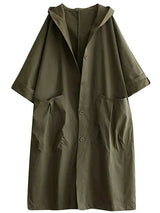 Damen Kapuzen Trenchcoat mit großen Taschen – Grün