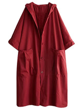 Damen Kapuzen Trenchcoat mit großen Taschen – Rot