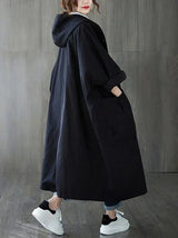 Damen Kapuzen Trenchcoat mit großen Taschen – Schwarz