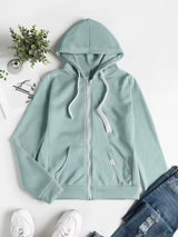 Damen Zip-Hoodie mit Kordelzug – Hellblau