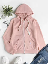 Damen Zip-Hoodie mit Kordelzug – Pink