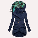 Damen Kapuzenjacke mit tropischem Innenfutter und Asymmetrischem Reißverschluss – Blau