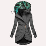Damen Kapuzenjacke mit tropischem Innenfutter und Asymmetrischem Reißverschluss – Grau