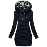 Damen Hoodie mit Herzlinienmuster und Kängurutasche – Marineblau