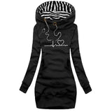 Damen Hoodie mit Herzlinienmuster und Kängurutasche – Schwarz