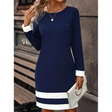 Minikleid für Damen mit kontrastierenden Streifen und langen Ärmeln – Blau