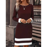 Minikleid für Damen mit kontrastierenden Streifen und langen Ärmeln – Burgund