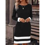 Minikleid für Damen mit kontrastierenden Streifen und langen Ärmeln – Schwarz