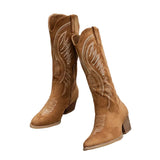 Damen Kniehohe Stiefel mit bestickten Einsätzen und Blockabsatz – Niemiecki