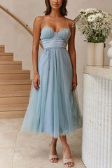 Damen Korsett-Midikleid mit Herzausschnitt und Tüllrock – Blau