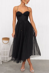 Damen Korsett-Midikleid mit Herzausschnitt und Tüllrock – Schwarz