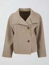 Kurze Damenjacke mit hohem Kragen und Knöpfen – Beige