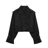 Damen Kurz Trenchjacke mit doppelter Knopfanordnung – Schwartz