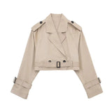 Damen Kurz Trenchjacke mit doppelter Knopfanordnung – Beige