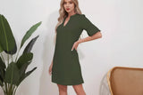 Damen Kurzarm Kleid mit V-Ausschnitt und Ausgestellten Ärmeln – Grün
