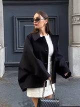 Damen Kurze Jacke mit Knopfverschluss und Umlegekragen – Schwarz