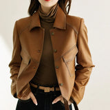 Damen Kurze Jacke mit Stehkragen und Knopfleiste – Braun