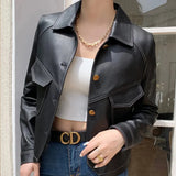 Damen Kurze Jacke mit Stehkragen und Knopfleiste – Schwarz