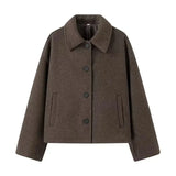 Damen Kurzjacke in Braun mit Knopfverschluss – Braun