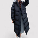Lange Winter Pufferjacke für Damen mit Kapuze – Schwarz