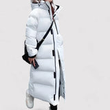 Lange Winter Pufferjacke für Damen mit Kapuze – Weiß