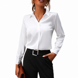 Damen Langarm Bluse mit Kragen und verdeckter Knopfleiste – Weiß