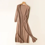 Damen Lange Offene Strickjacke mit Langarm – Khaki