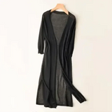 Damen Lange Offene Strickjacke mit Langarm – Schwarz