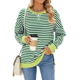 Oversized Sweatshirt für Damen mit Streifenmuster – Grün