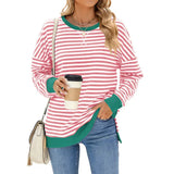 Oversized Sweatshirt für Damen mit Streifenmuster – Rosa