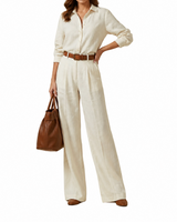 Damen Langarmhemd und Weite-Hose Set – White