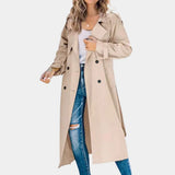 Damen Langer Trenchcoat mit Knopfdetails – Khaki