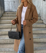Damen Langer Mantel mit Doppelter Knopfreihe und Reverskragen – Khaki
