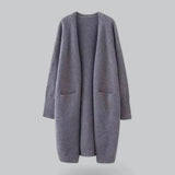 Damen Langer Offener Strickjacke mit Taschen – Dunkelgrau