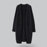 Damen Langer Offener Strickjacke mit Taschen – Schwarz
