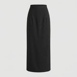 Damen langer Rock mit hohem Bund und gerader Silhouette – Schwarz