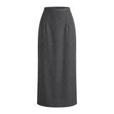 Damen langer Rock mit hohem Bund und gerader Silhouette – Grau