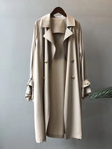 Damen Langer Trenchcoat mit Gürtel und Knopfleiste – Beige