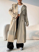 Damen Langer Trenchcoat mit Gürtel und Doppelter Knopfreihe – Khaki
