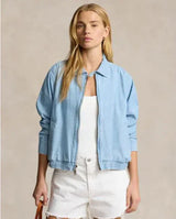 Damen Leichte Blaue Bomberjacke mit Reißverschluss und Kragen – Blau