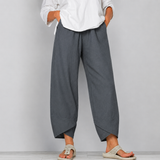 Damen leinen Weite Cropped-Hose mit Geschwungenem Saum – Grau