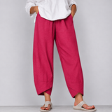 Damen leinen Weite Cropped-Hose mit Geschwungenem Saum – Rosa