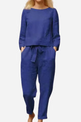 Damen Zweiteiler Set mit Rundhalsausschnitt – Blaue