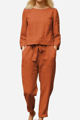 Damen Zweiteiler Set mit Rundhalsausschnitt – Orange